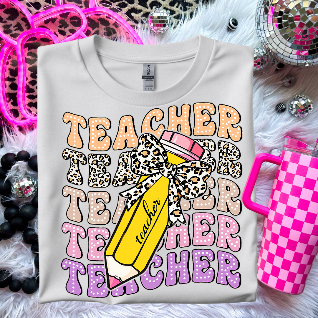 Teacher Pencil Bow Print Shirt