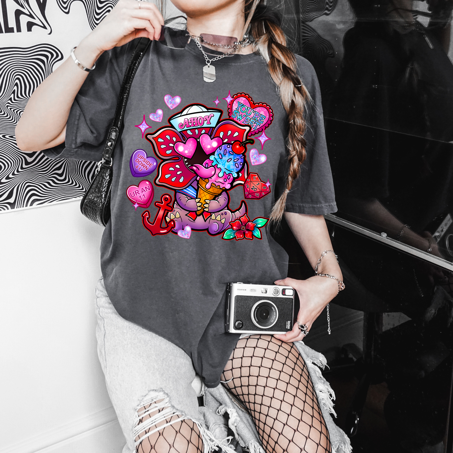 Alien Valentine with hearts Graphic Tee | Retro Adventure Aesthetic Shirt