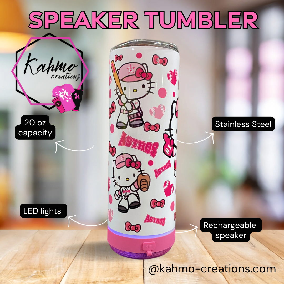 Baseball Kitty Portable Wireless Bluetooth Speaker Custom Tumbler with LED Lights Customized Tumbler in Stainless Steel, Summer Tumbler