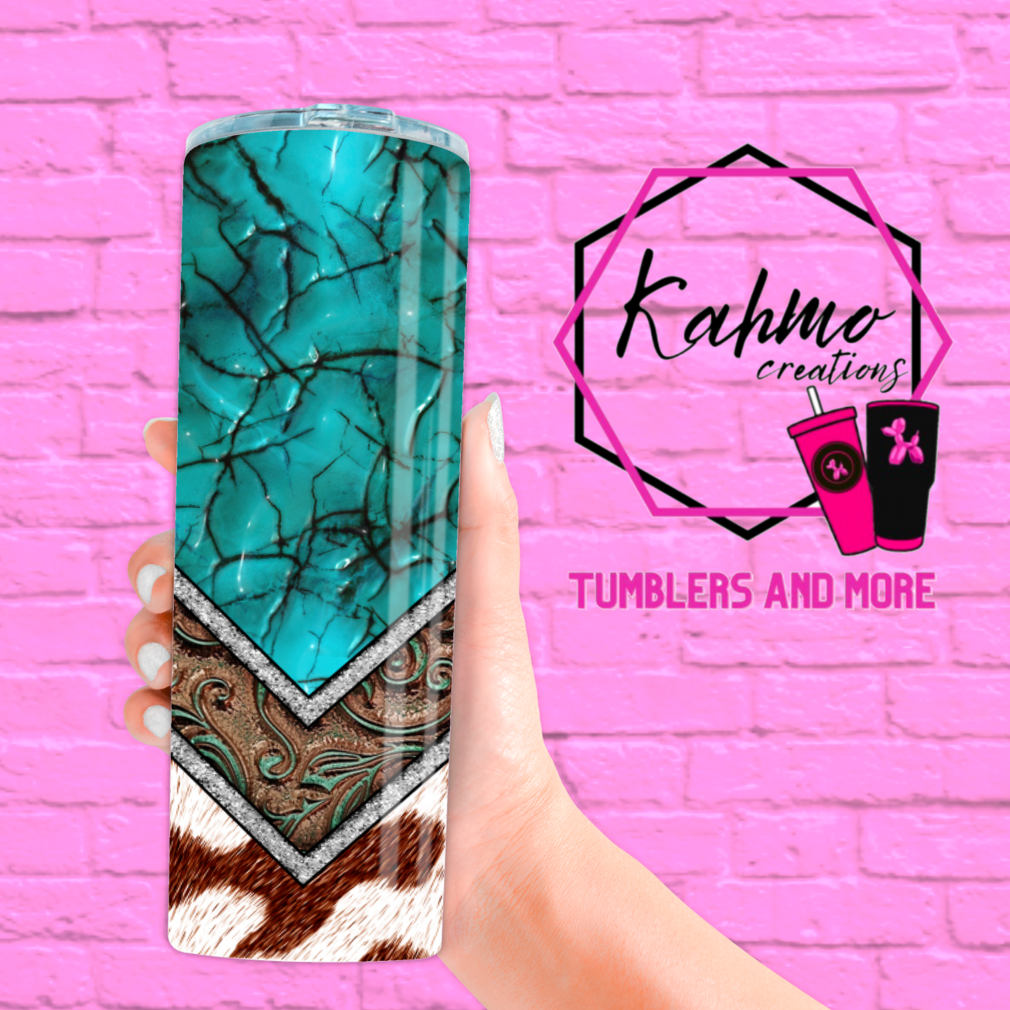 Turquoise Leather and cowhide tumbler Skinny Tumbler (20 oz.)