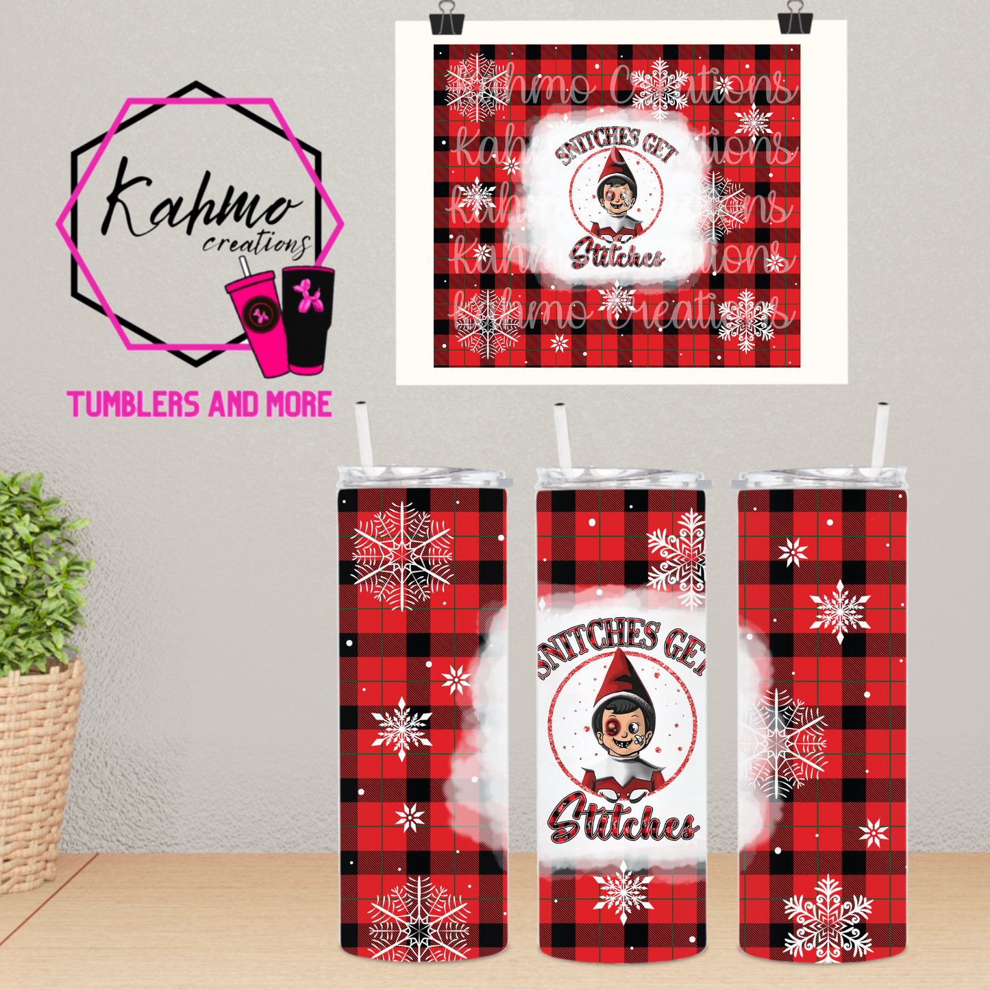 Snitches get Stitches Christmas Elf Skinny Tumbler (20 oz.)