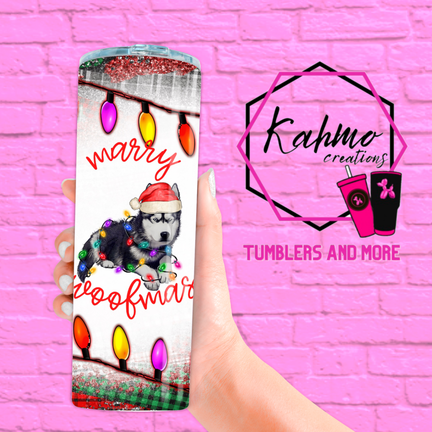 Husky Merry Christmas, Merry Woofmas Skinny Tumbler (20 oz.)