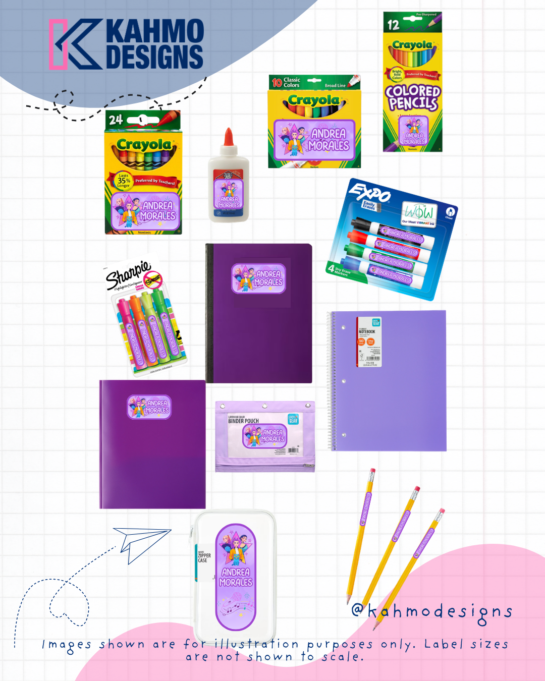 Personalized School Labels – 65 Waterproof Stickers