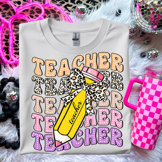 Teacher Pencil Bow Print Shirt