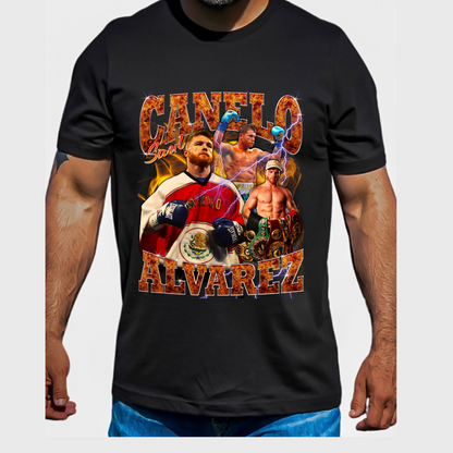 Ring-Worthy Style Tee with Boxing Fight Flame Letters Print