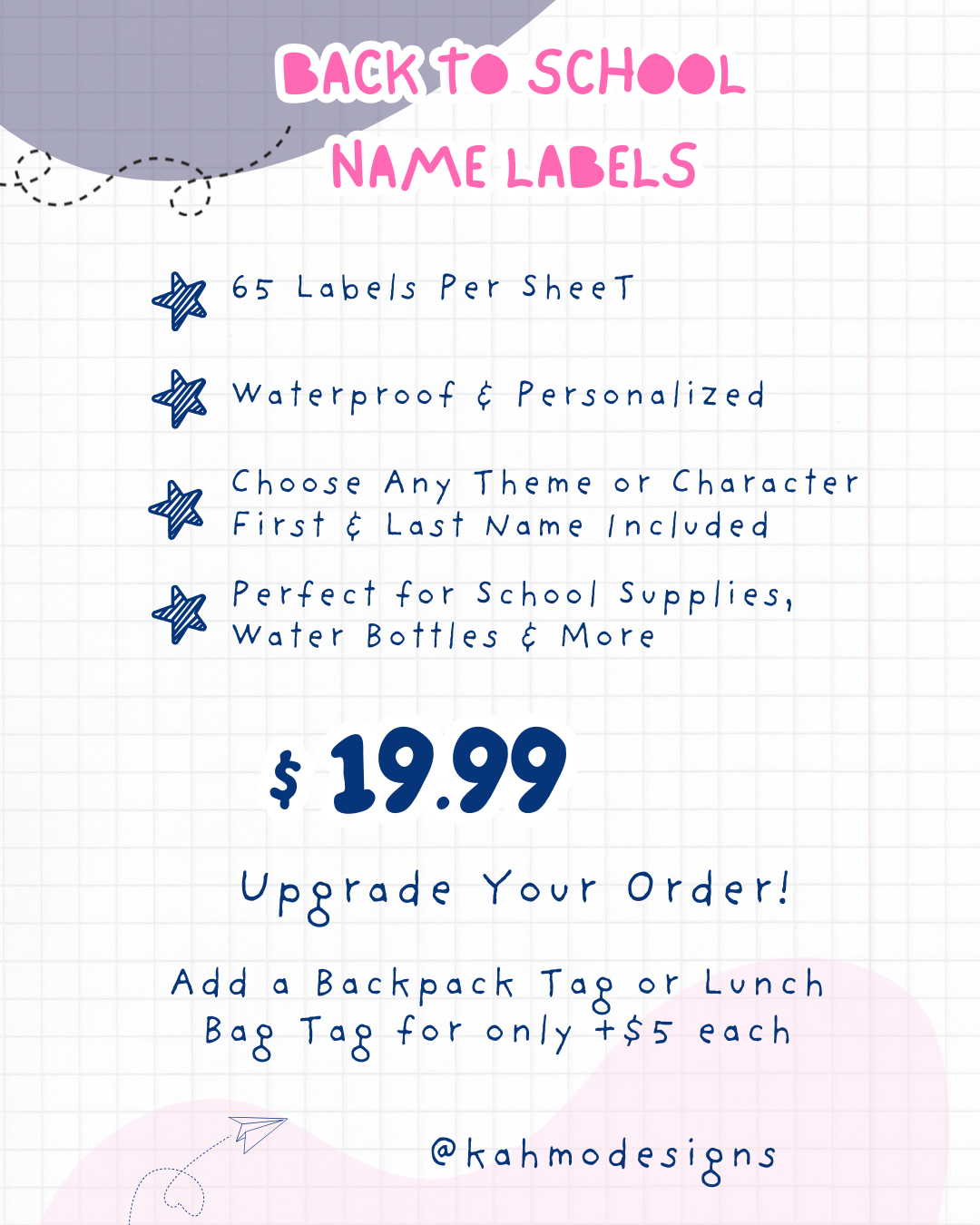 Personalized School Labels – 65 Waterproof Stickers