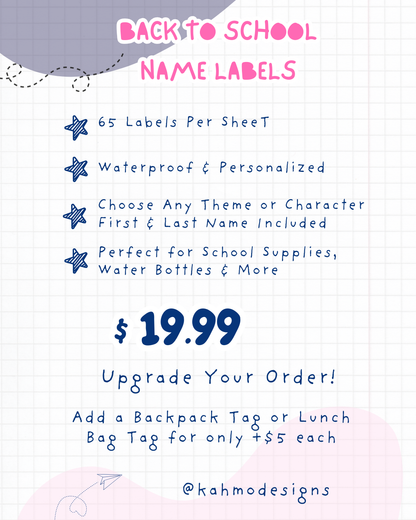 Personalized School Labels – 65 Waterproof Stickers