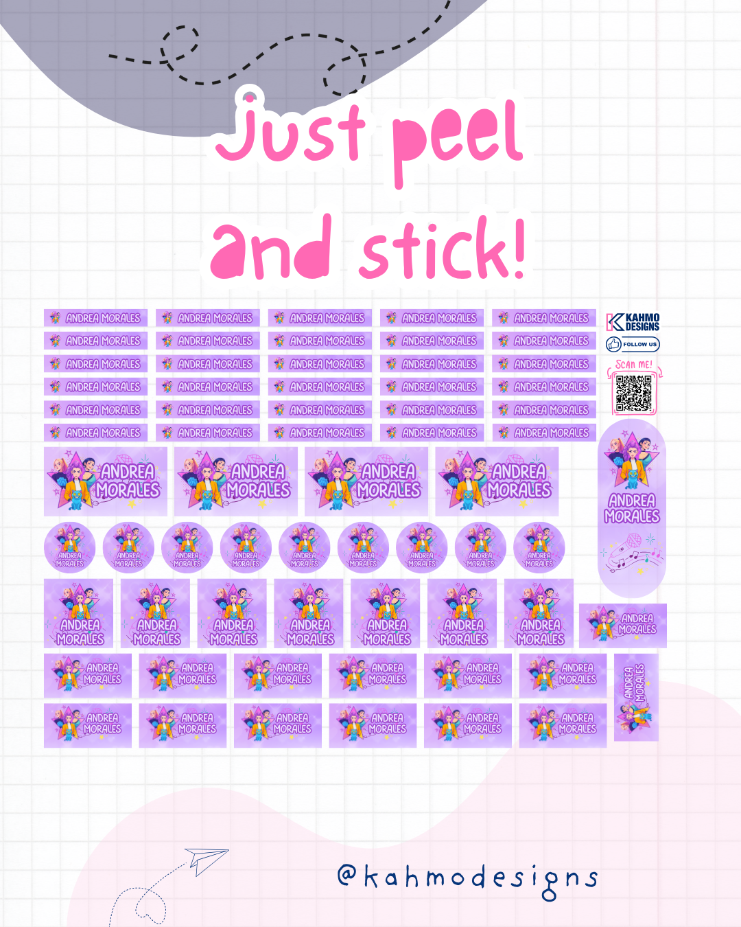 Personalized School Labels – 65 Waterproof Stickers