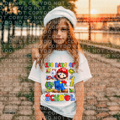 Video Game Mustache Guy Cartoon 100 Days of School Celebration Shirt