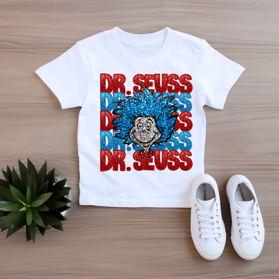 Read Across America Shirt-Glitter Stacked Book Character