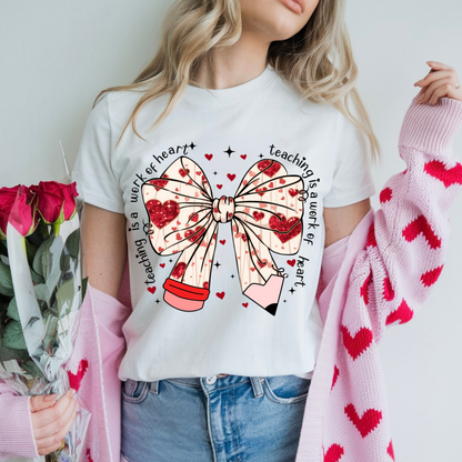 Teacher Pencil Coquette Bow Valentines Shirt Hearts