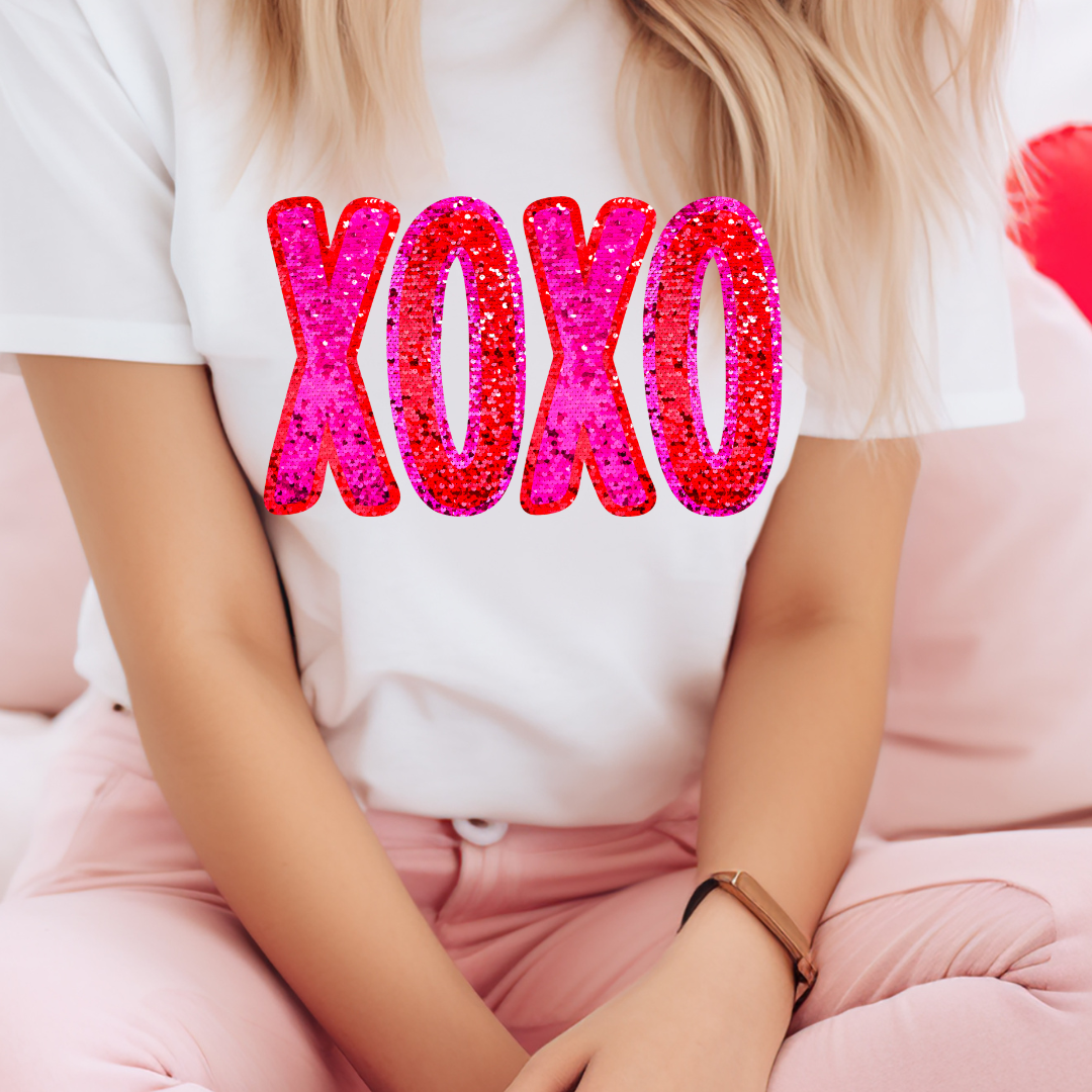Faux Glitter XOXO Pink Letters Shirt