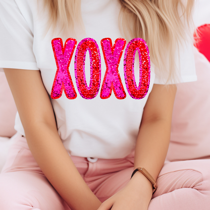 Faux Glitter XOXO Pink Letters Shirt