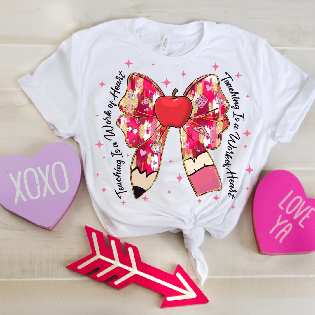 Teacher Pencil Coquette Bow Valentines Shirt