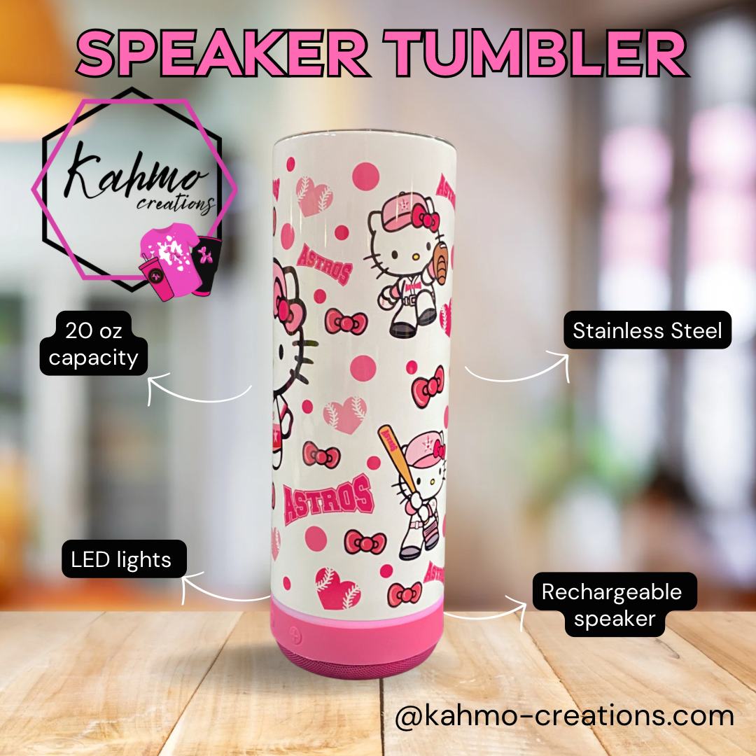 Baseball Kitty Portable Wireless Bluetooth Speaker Custom Tumbler with LED Lights  Customized Tumbler in Stainless Steel, Summer Tumbler