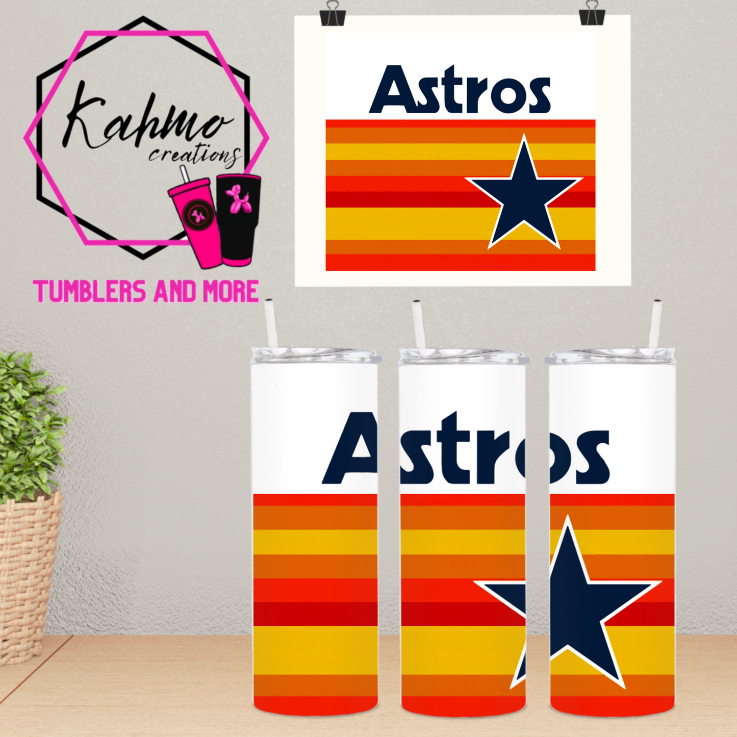 Retro Astros Baseball Stainless Steel 20 oz Skinny Tumbler