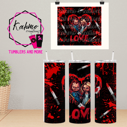 Halloween-Evil Toy and bride Movie Skinny Tumbler (20 oz.)