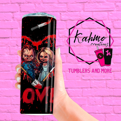 Halloween-Evil Toy and bride Movie Skinny Tumbler (20 oz.)