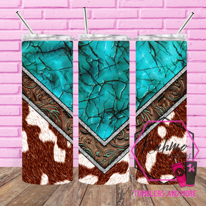 Turquoise Leather and cowhide tumbler Skinny Tumbler (20 oz.)