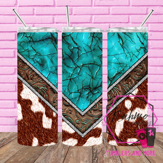 Turquoise Leather and cowhide tumbler Skinny Tumbler (20 oz.)