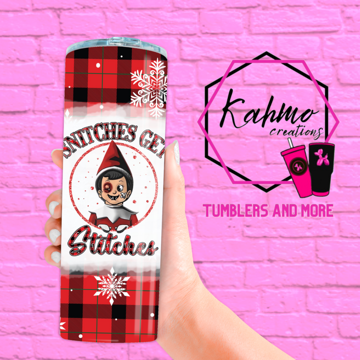 Snitches get Stitches Christmas Elf Skinny Tumbler (20 oz.)