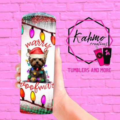 Yorkie Merry Christmas, Merry Woofmas Skinny Tumbler (20 oz.)