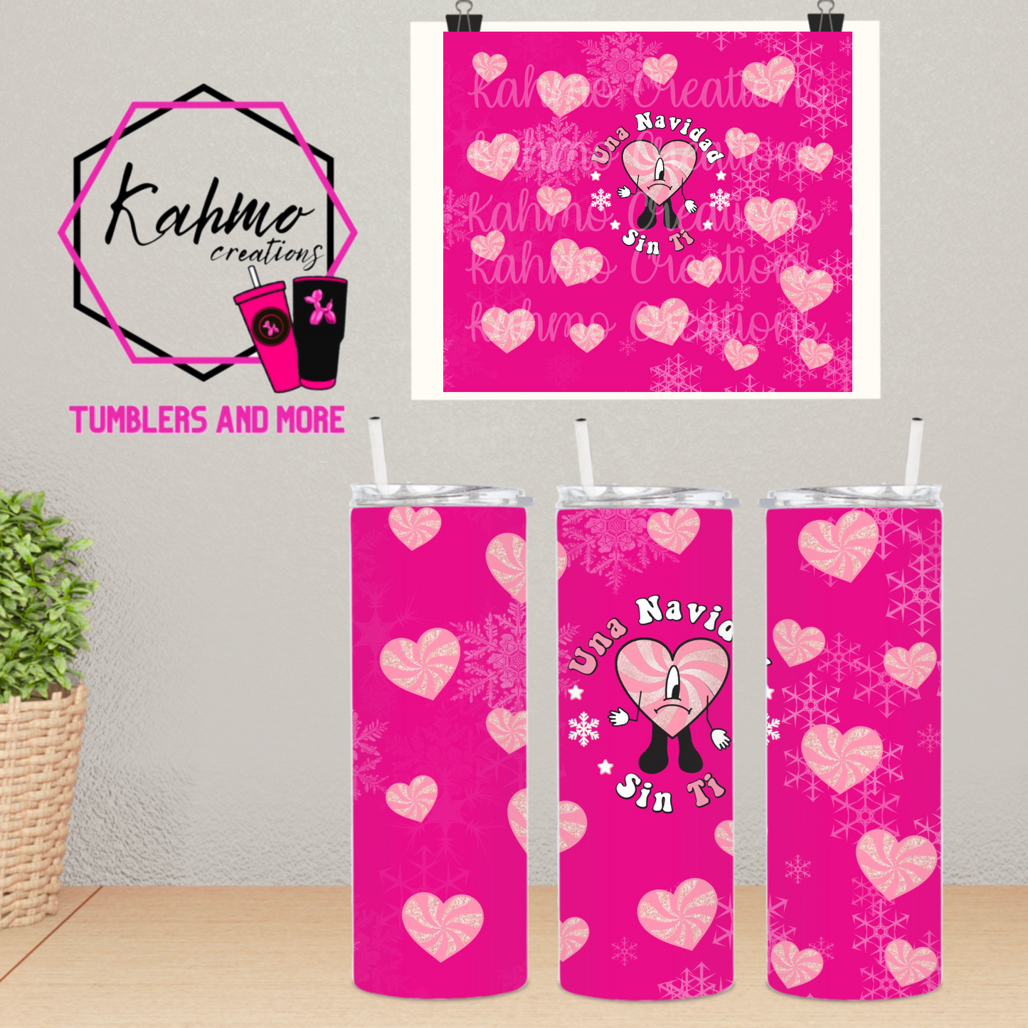 Pink Bad Bunny Christmas Skinny Tumbler (20 oz.)