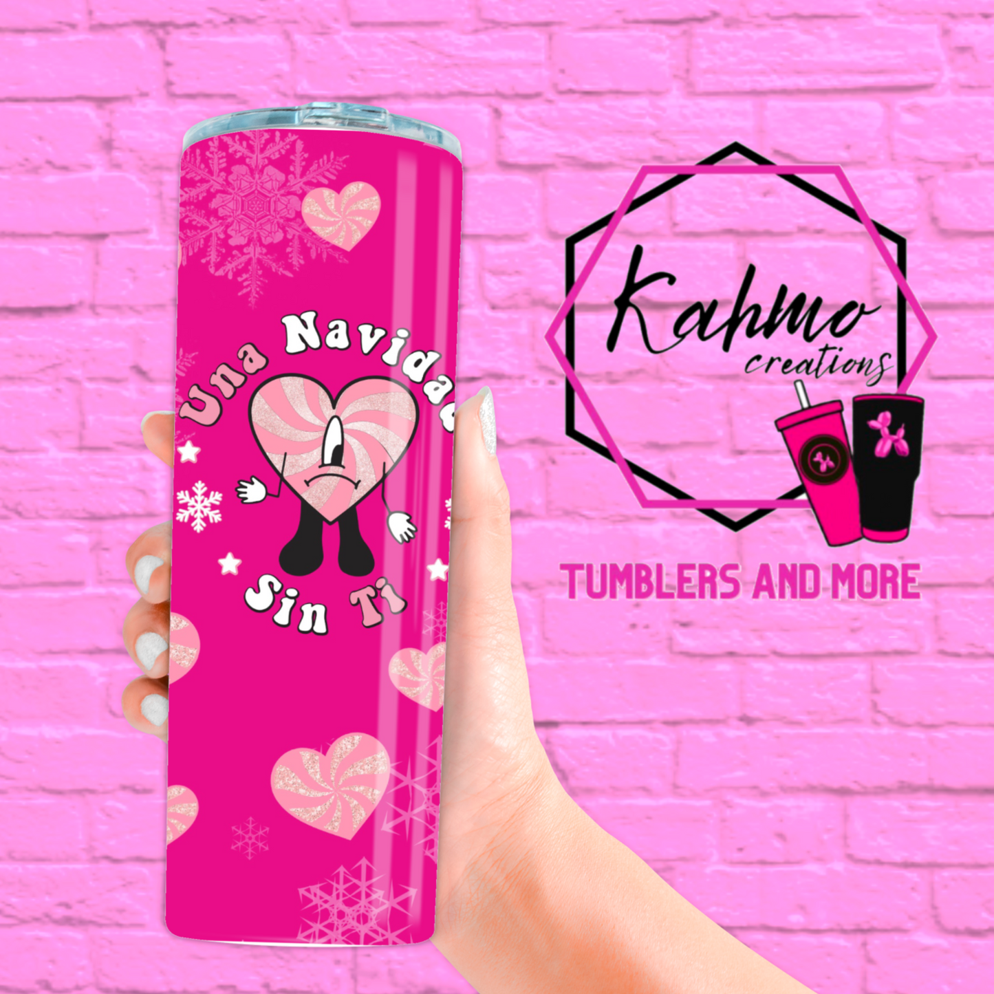 Pink Bad Bunny Christmas Skinny Tumbler (20 oz.)