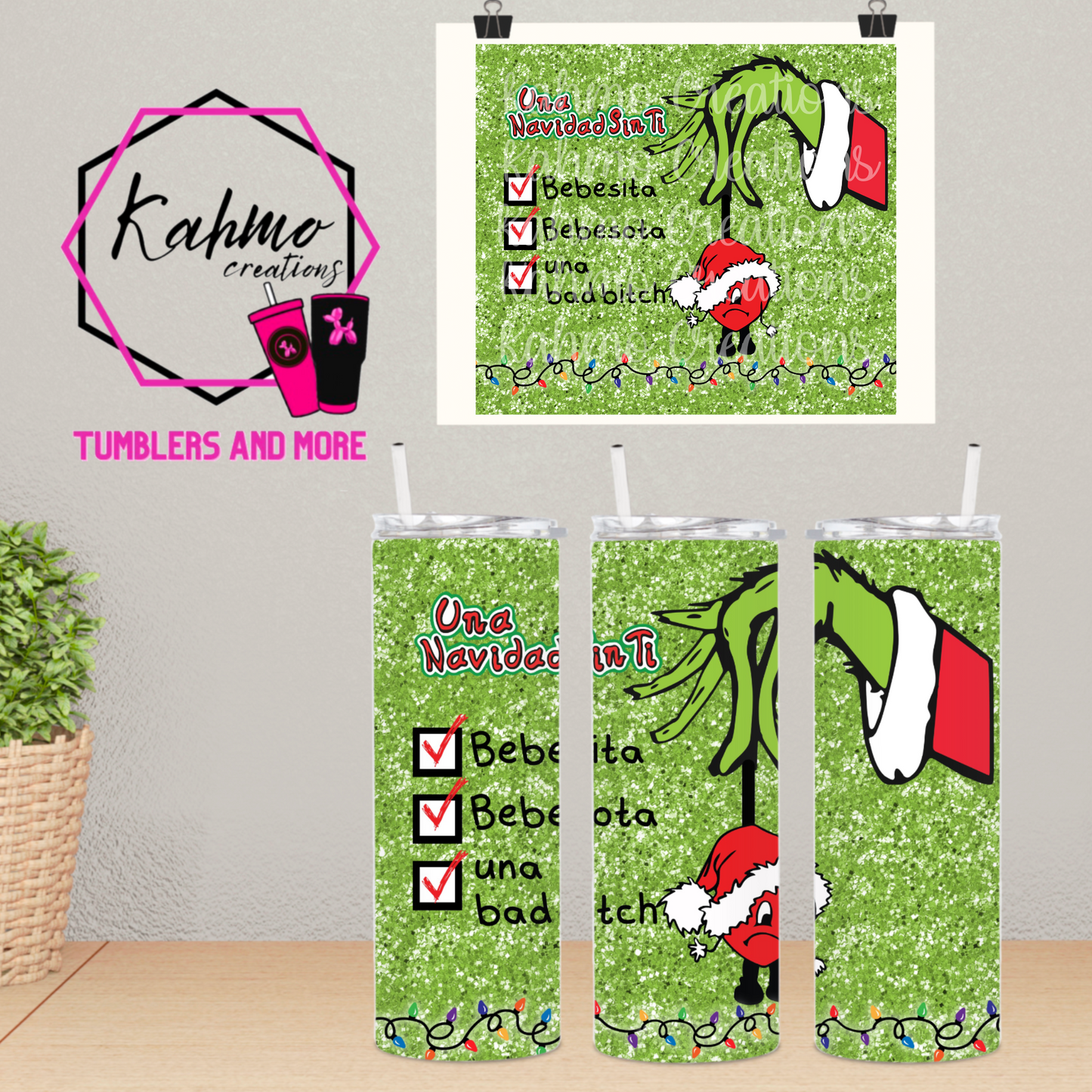 Green Bad Bunny Christmas Skinny Tumbler (20 oz.)